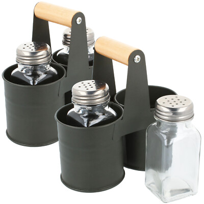 6-teiliges Gewürzstreuer Set aus Glas - Salz und Pfeffer mit Halterung