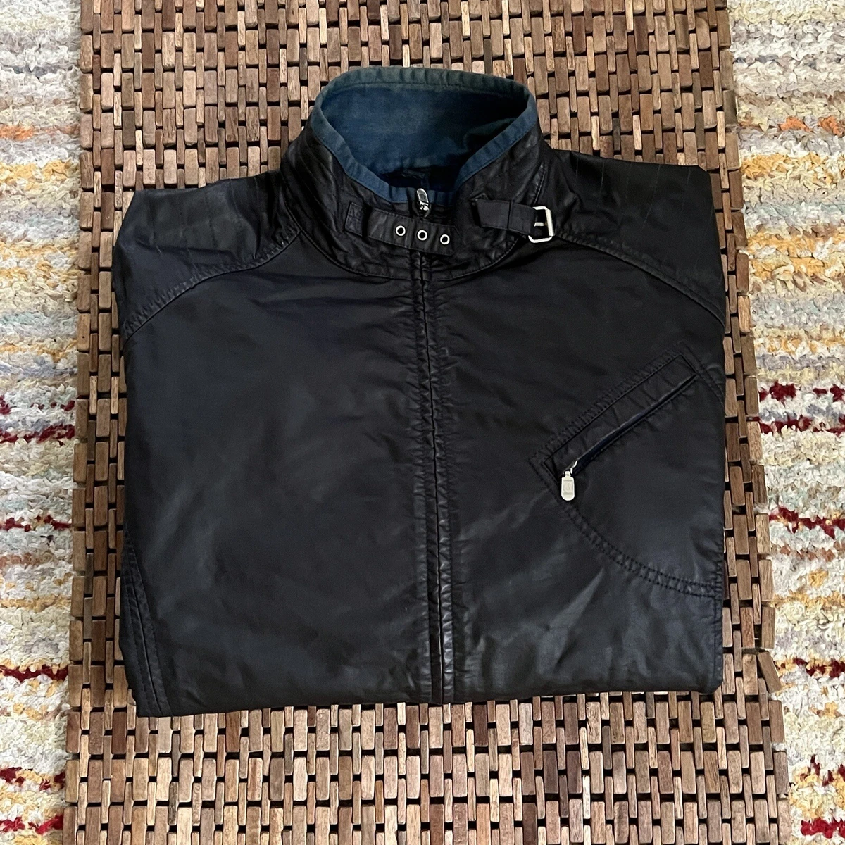 Belstaff Motorcycle Jacket Black Full Zip Riding Biking Men s Size