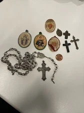 Vintage Rosary Religious Cross Pendant, Mixed Lot Of Items