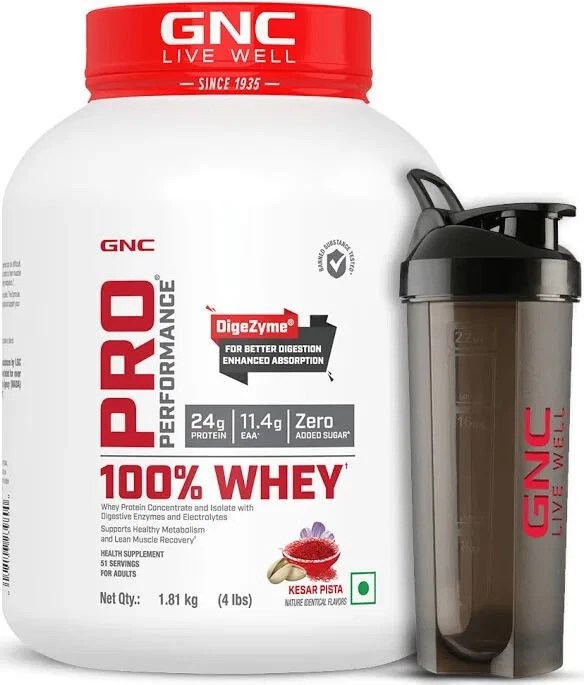 GNC pro performance 100% whey protein powder 4lbs shaker free