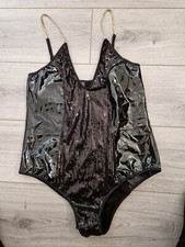 BNWOT Vintage Ann Summers Black PVC Sequin  Diamante Glitzy Bodysuit Size Large