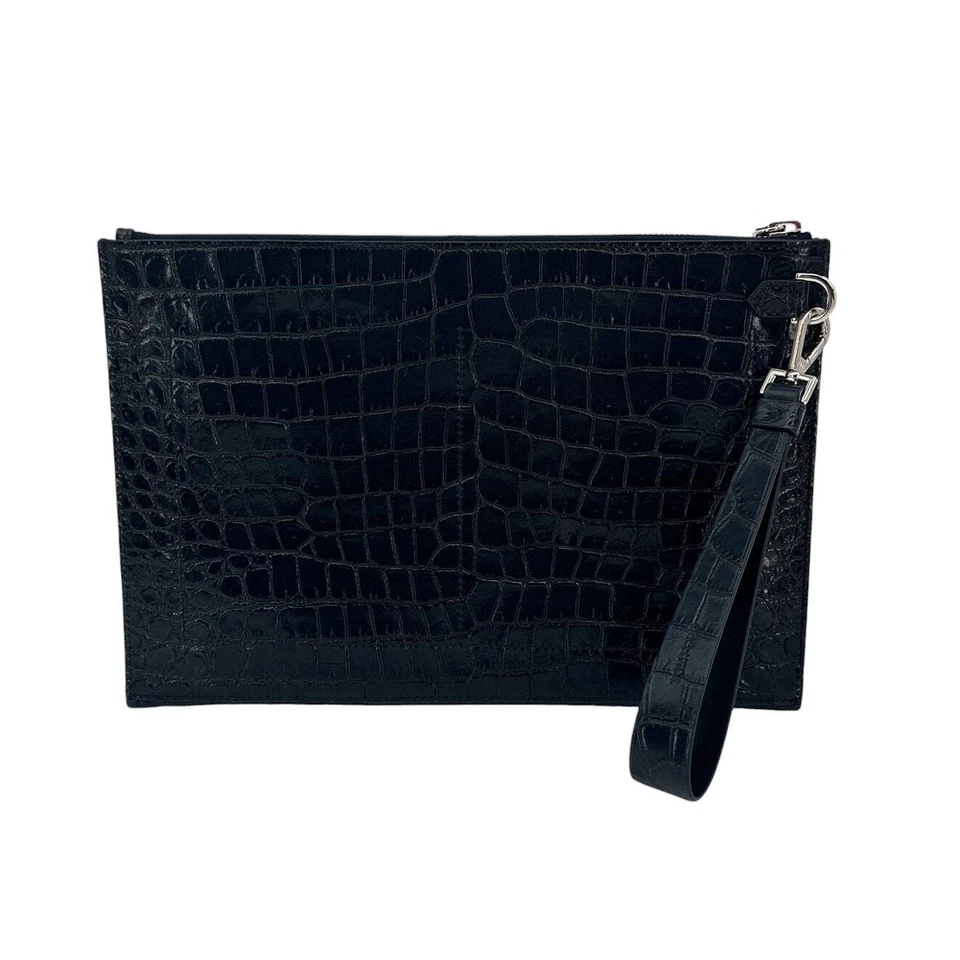 Bolsa plana de cocodrilo estampado brillante TOM FORD sin etiquetas con correa G2U Foto 2 de 4