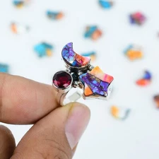 Kingman Pink Dahlia Turquoise Gemstone 925 Sterling Silver Ring Gift For Her