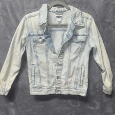 Old Navy Light Wash Denim Jacket Youth XL Y2K Retro Grungecore Acid Wash