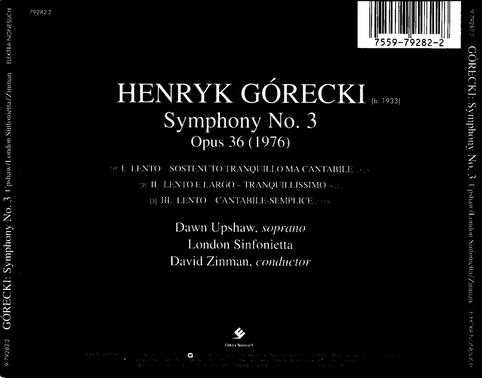 Henryk Gorecki Symphony No. 3 Dawn Upshaw (1992 Elektra) Audio CD