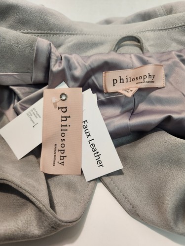 Philosophy Faux Suede Grey Open Front Short Moto Style Jacket L (LRW) - Picture 8 of 9