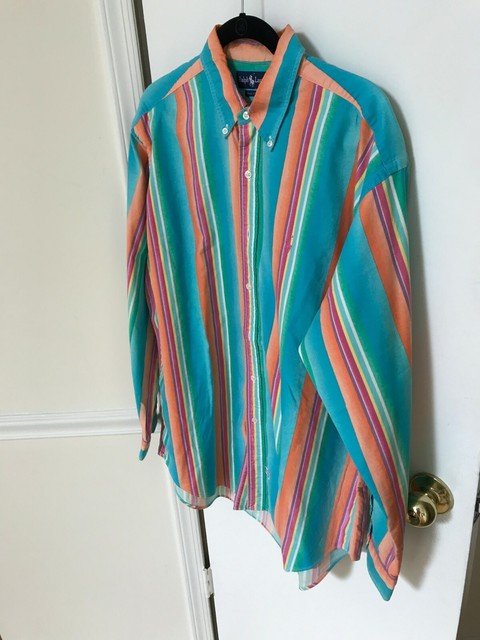 Ralph Lauren Men's Long Sleeve Striped Multi Color Button Down Shirt