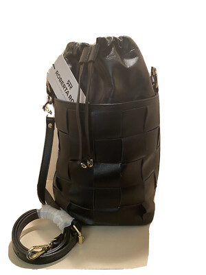 Roberta Rossi Milano Genuine 8010-Black Leather Bucket Bag 2 Strap Purse  NWT