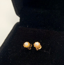 14k Gold Child-Teenager Earrings Set w 3.25mm Pearl In 5mm Cup Top, FREEgftBx 3