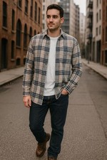 IZOD Plaid Flannel Shirt Large Blue Button-Up Casual Layering Urban Workwear