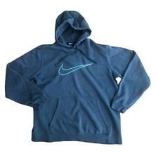 Vintage Nike Navy Blue Hoodie Blue Tag Large Center Swoosh Embroidered Y2K