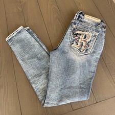 Rock Revival Jeans Womens 28x30 Mid Rise Bootcut Blue Embellished Stretch Denim