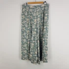 & Me Womens Size 12 Blue Green Floral Wide Leg Flowy Pants Pleated Front Boho