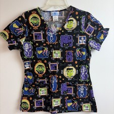 SCRUBS Women s Halloween Pattern Scrub Top Size XS Fall Workwear Medical
