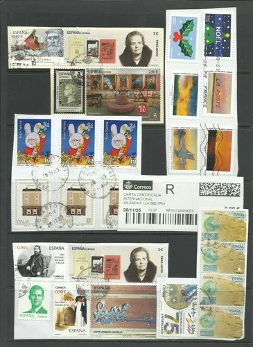 ? France Germany Japan Modern Used Stamps Lot QR Code Kiloware Commemoratives
