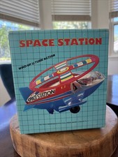 WORKS Vtg SPACE SHIP Station Wind Up U Turn Action WF 3640 Korea Tin Litho Box