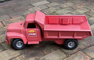 Vintage 1950s Buddy L Sit-N-Ride Dump Truck Pressed Steel Red ~ As Is