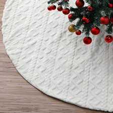 72 Inch Large Faux Fur Christmas Tree Skirt for 7.5ft to 12ft Tree Crossed Di...