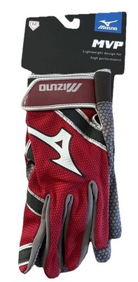 Mizuno MVP Batting Gloves Adult Medium Red Gray Baseball Softball Pair New