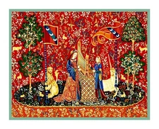 Medieval The Lady & the Unicorn Hearing Counted Cross Stitch Chart Pattern