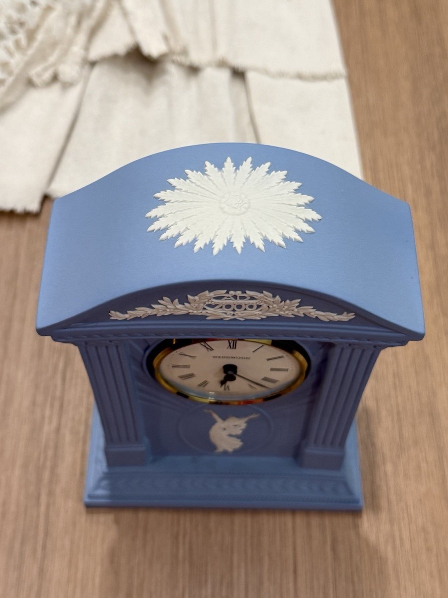 Wedgwood Mantel Millennium Clock AD 2000 Blue & White Ceramic