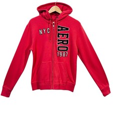 Aeropostale Men's Full Zip Fleece Hoodie Small Soft Rose Pink/Blue New York 1987