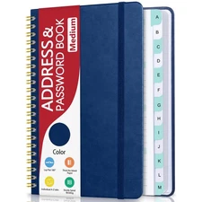 Address Book with Alphabetical Tabs, Hardcover Phone Book Password Keeper with S