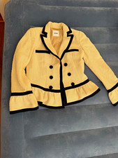 Moschino Beige Wool Blend Double-Breasted Blazer Jacket Black Trim Lined 8