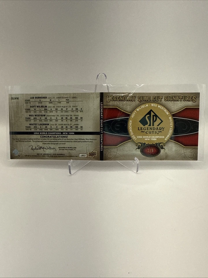 2011 SP Legendary Cuts Quad Cut Signatures 1/5 Durocher, Wilhelm, Westrum...AUTO - Image 2 of 2