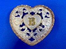 Initial Letter B Vintage Heart Shaped Crumrine Monogram Cowgirls Belt Buckle