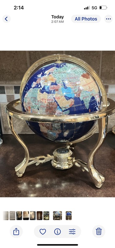 Vintage Semi Precious Gem Stones Heavy Globe W/Brass Stand 13”x 13 1/4”