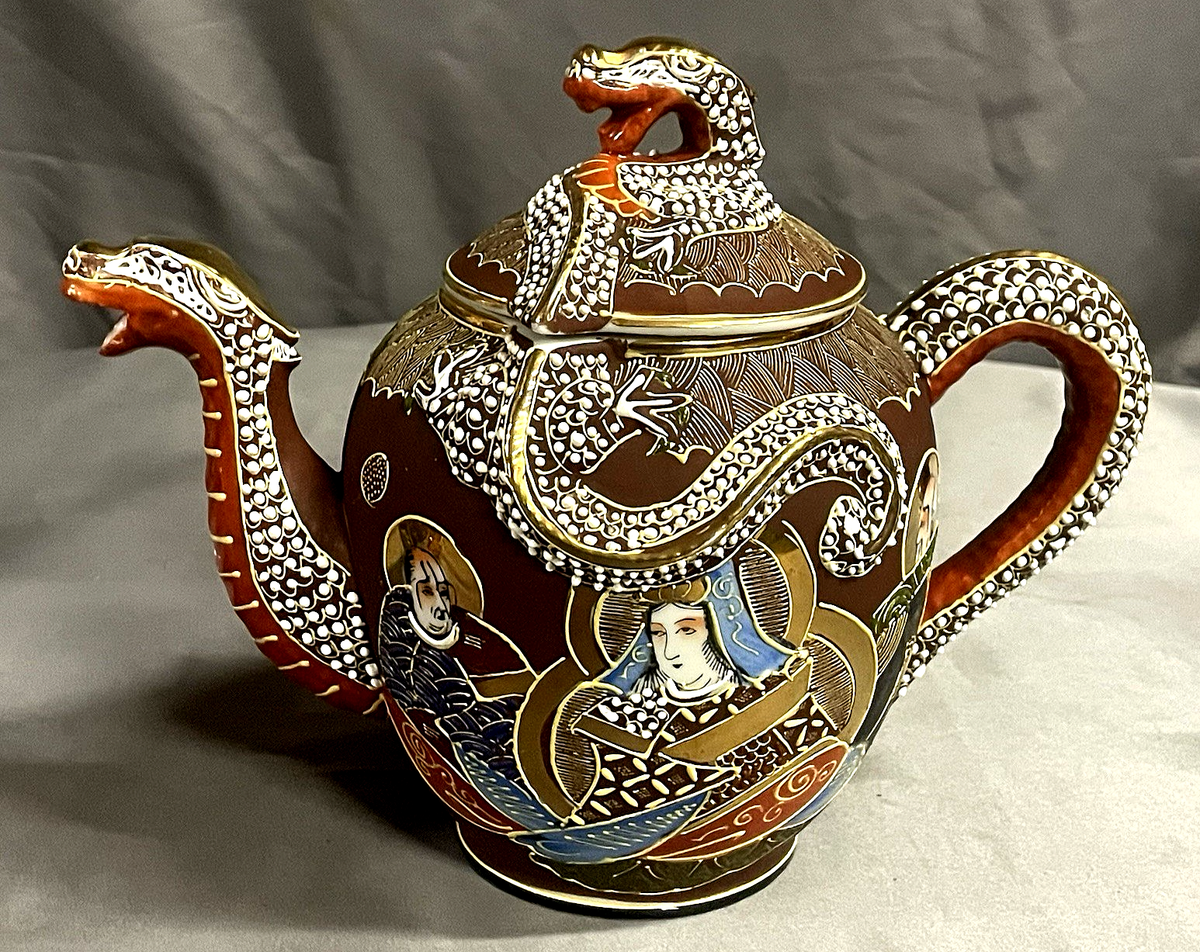 Vintage 24 Pc Satsuma Kutani Moriage Dragonware Tea Set Red & Gold