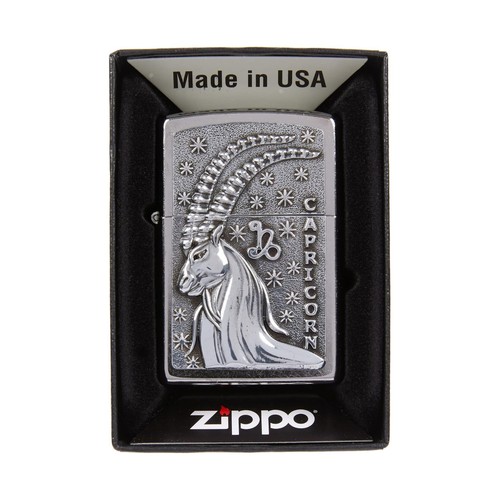 Zippo Lighter Capricorn Zodiac Sign Street Chrome Windproof Refillable Fuel - Picture 4 of 4