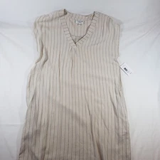 Studio B by Bobeau Dress Womens Small Beige Stripe Dolman Linen V Neck Casual