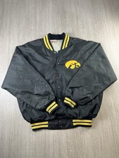 Chalk Line Iowa Hawkeyes Satin Bomber Jacket XL Black Yellow Vtg 80s Made In USA