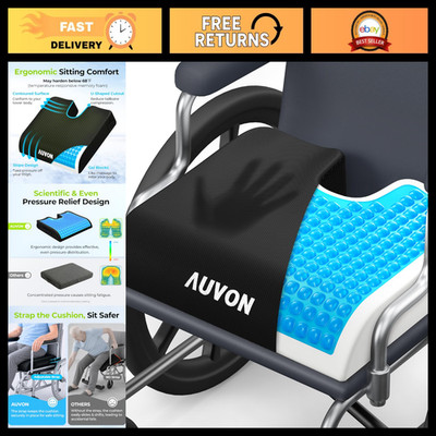 Ergonomic Gel Wheelchair Seat Cushion with Waterproof Cover, U-Cutout for Tailbo