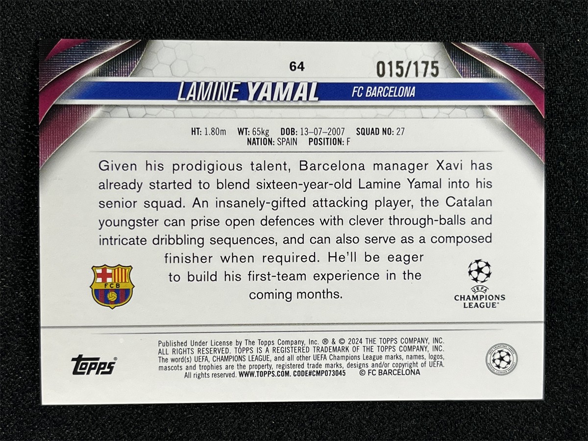 2023-24 Topps Jade Edition UEFA Lamine Yamal #64 Blue RC Rookie Barcelona /175 view 2