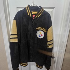 PITTSBURGH STEELERS G-III Full Zip Bomber Suede Leather Jacket Black 2XL READ