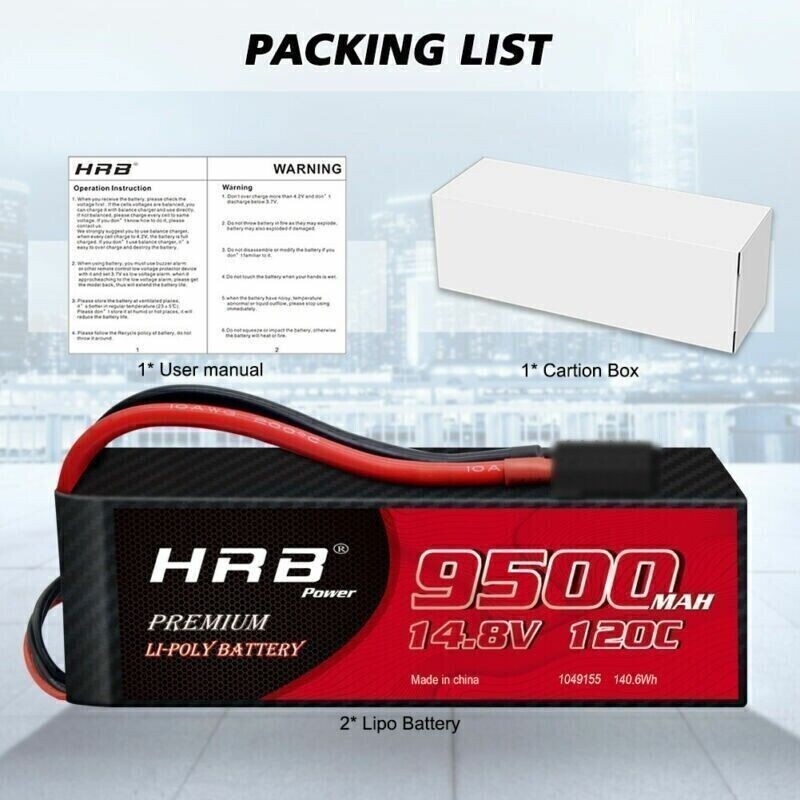 2pcs HRB 4S 14.8V 9500mAh LiPo Battery TRX Plug for RC Car Truck X-Maxx XRT UDR