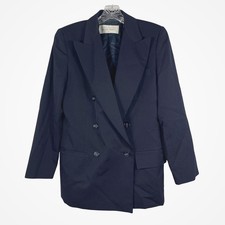Linda Allard Ellen Tracy Womens Black Double Breasted Wool Blazer Career Size 6