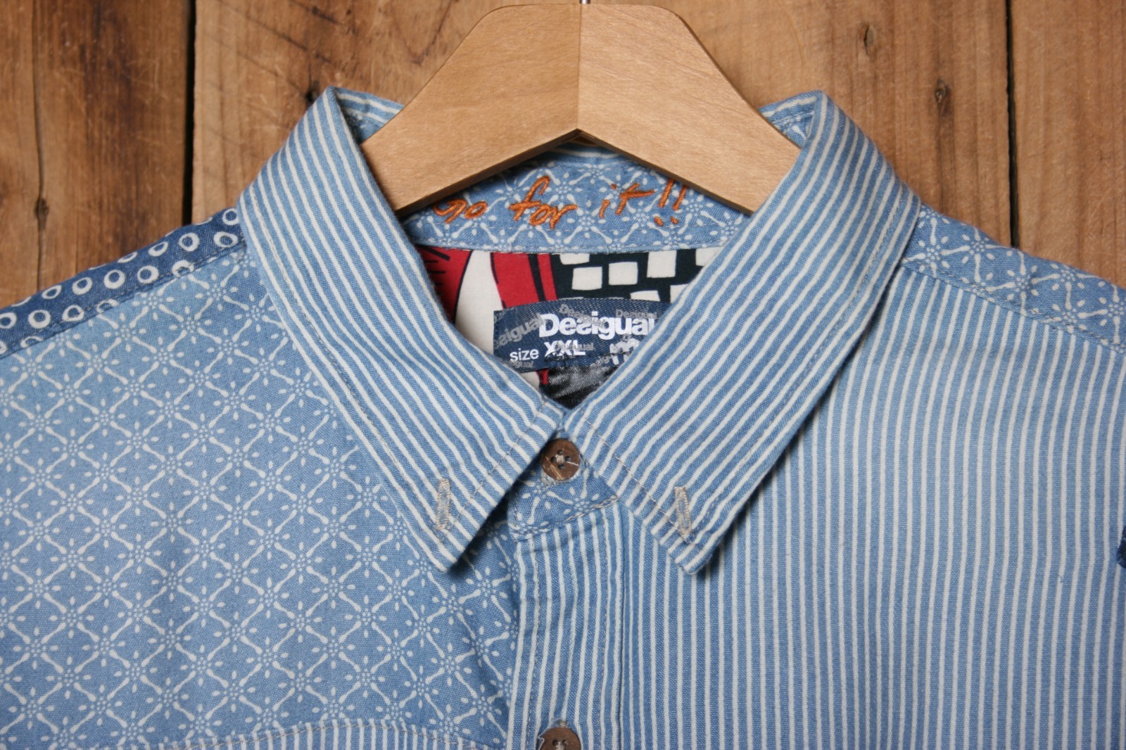 DESIGUAL Blue Patchwork Long Sleeve Button Front … - image 2