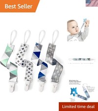Neutral Baby Pacifier Clips - 4 Universal Holders for Boys Girls Teething