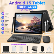 Tablet 10.1 inch Android 15 Octa-Core 20(3+17)GB RAM 64GB ROM LCD Dual Camera