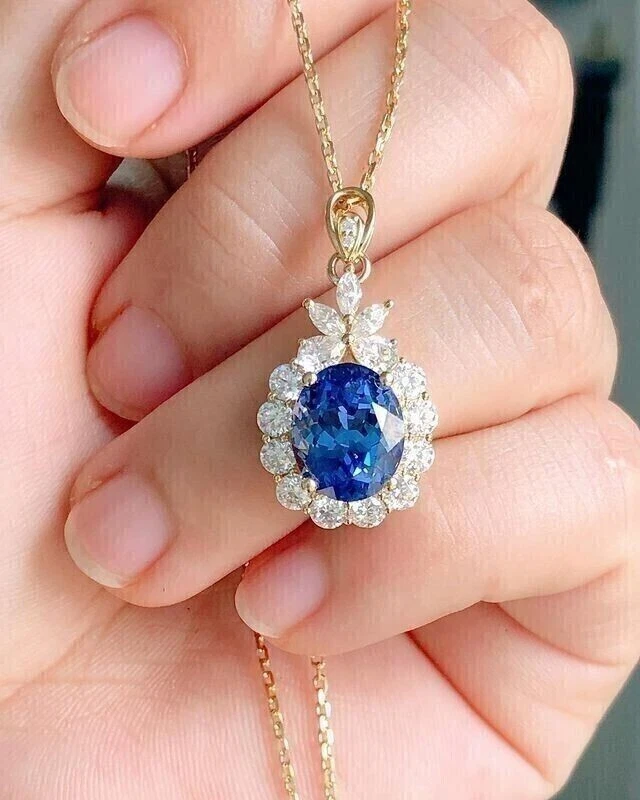2.0CT Oval Cut CREATED  Sapphire Women's Wedding Pendant 14k Yellow Gold Plated - Image 2 of 4