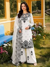 Ethnic Wear White Satin Rayon Kurta Palazzo With Dupatta For Women Girls