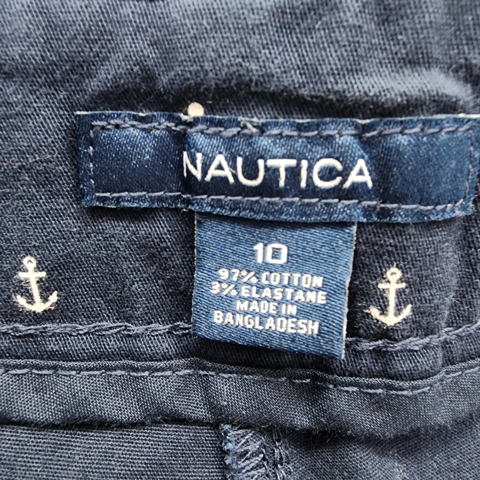 Pantalones Cortos Nautica Para Mujer 10 Azul Blanco Estampado Ancla Chino Preppy Náutico Informal Foto 4 de 4