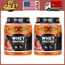 2 PACK Body Fortress Super Advanced 100% Premium Whey Protein Powder, Strawberry