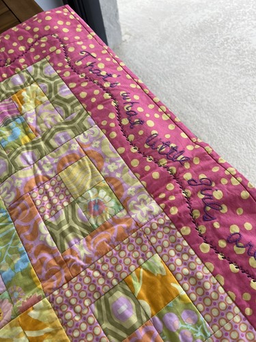 Baby Girl Patchwork Quilt Throw Sugar Spice Pink Blue Amy Butler Fabric Handmade - Picture 7 of 10