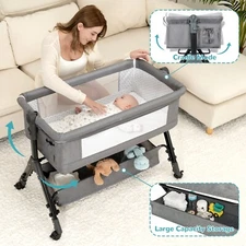 Baby Bedside Sleeper Bassinet Bed: 3-in-1 Portable Crib for Newborns, Side Sleep