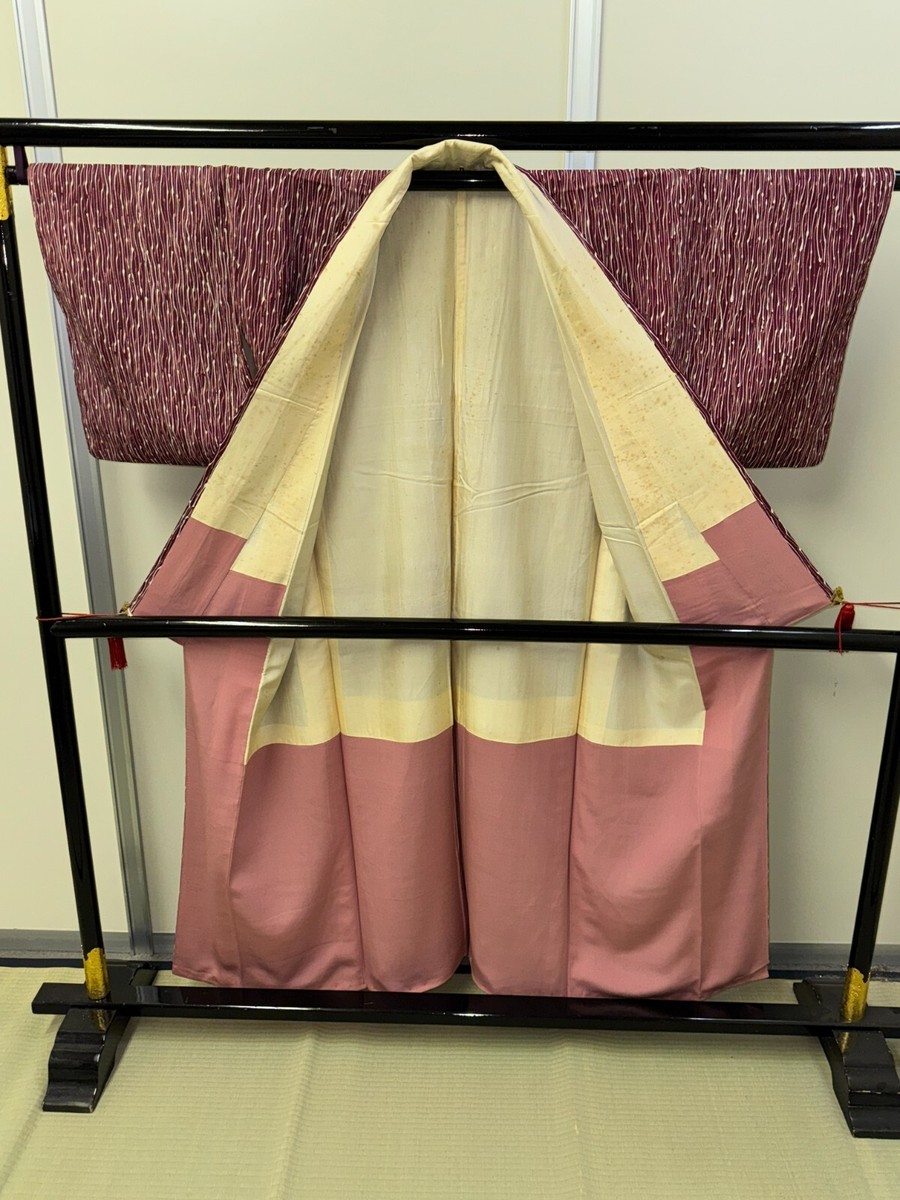 江戸期　極上　染付火入　東さ7-0330① Japanese Vintage Kimono Silk Dark Red Expensive Tradition